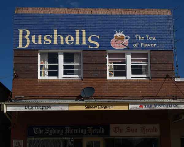 Photo of a Bushells shop sign